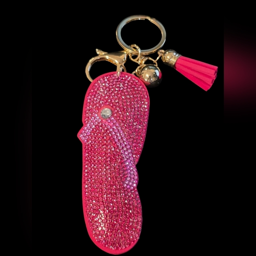 Rhinestone Flip-Flop Bag Charm / Keychain with Tassel